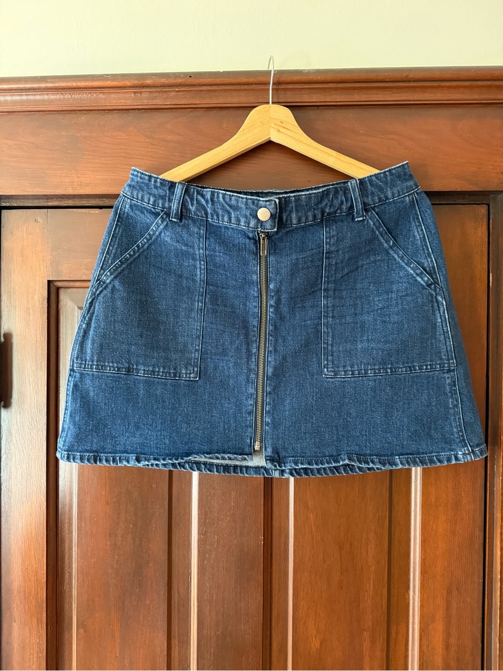 Denim Front-Zip A-Line Skirt - Blue